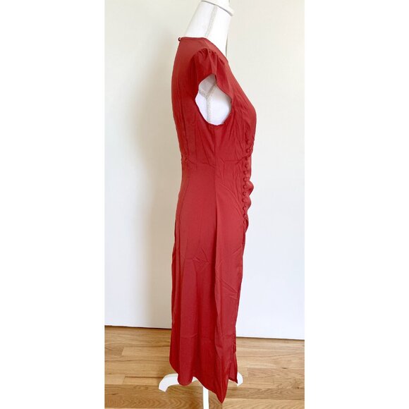🌶️ NWT - Solid Ruched Side Split Midi Dress - Hot Red 🌶️ - Picture 8 of 13